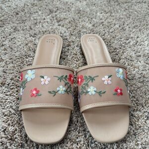 a new day Tan Floral Embroidered Sandals
